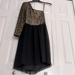 Kensie One Shoulder Black/Gold LaceTop Dress